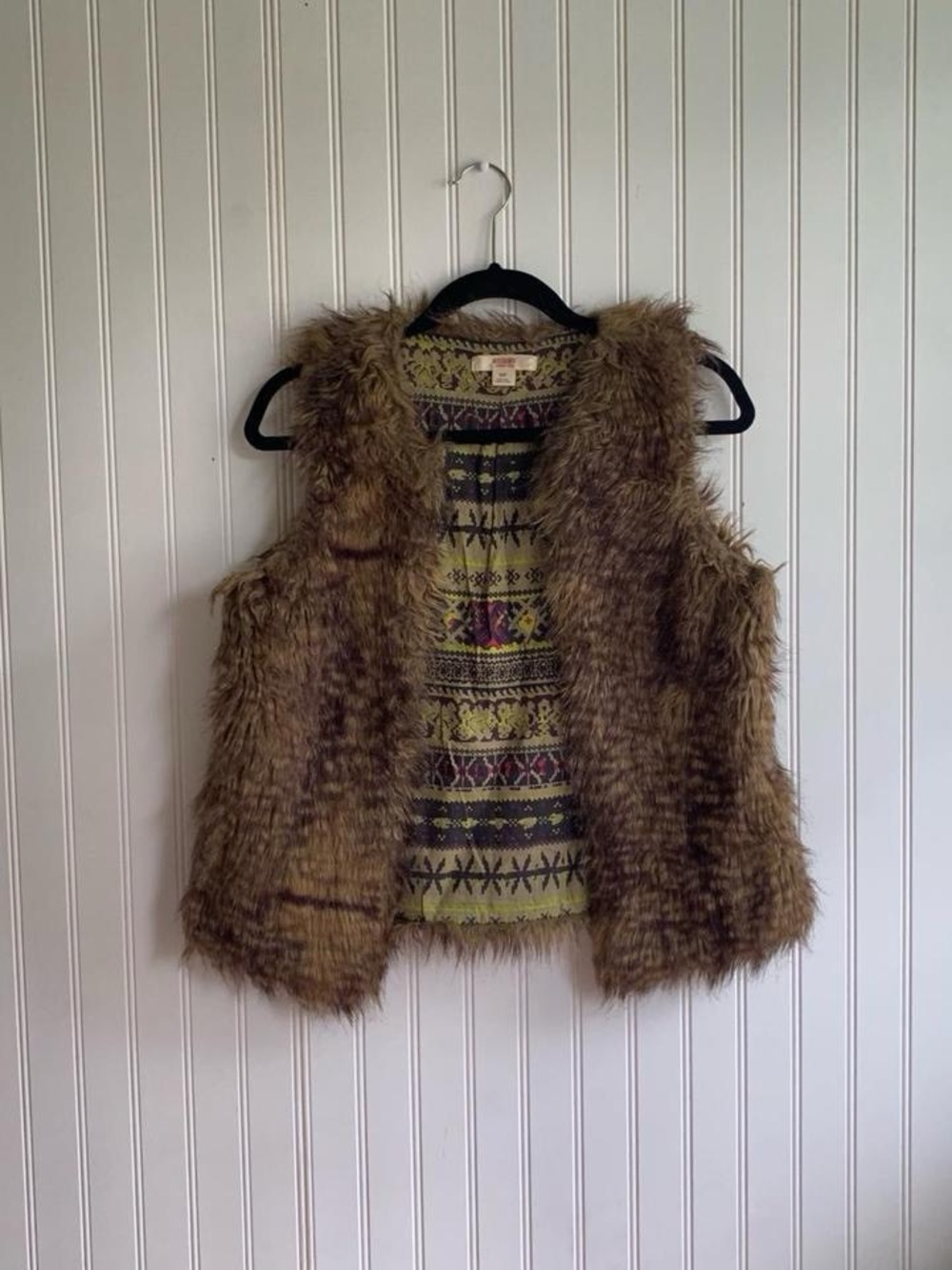 Mossimo Supply Co. Brown Faux Fur Vest with Patterned Lining